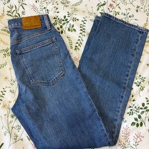 Denim Forum Women's Straight Leg Jeans - Medium Blue with Brown Patch